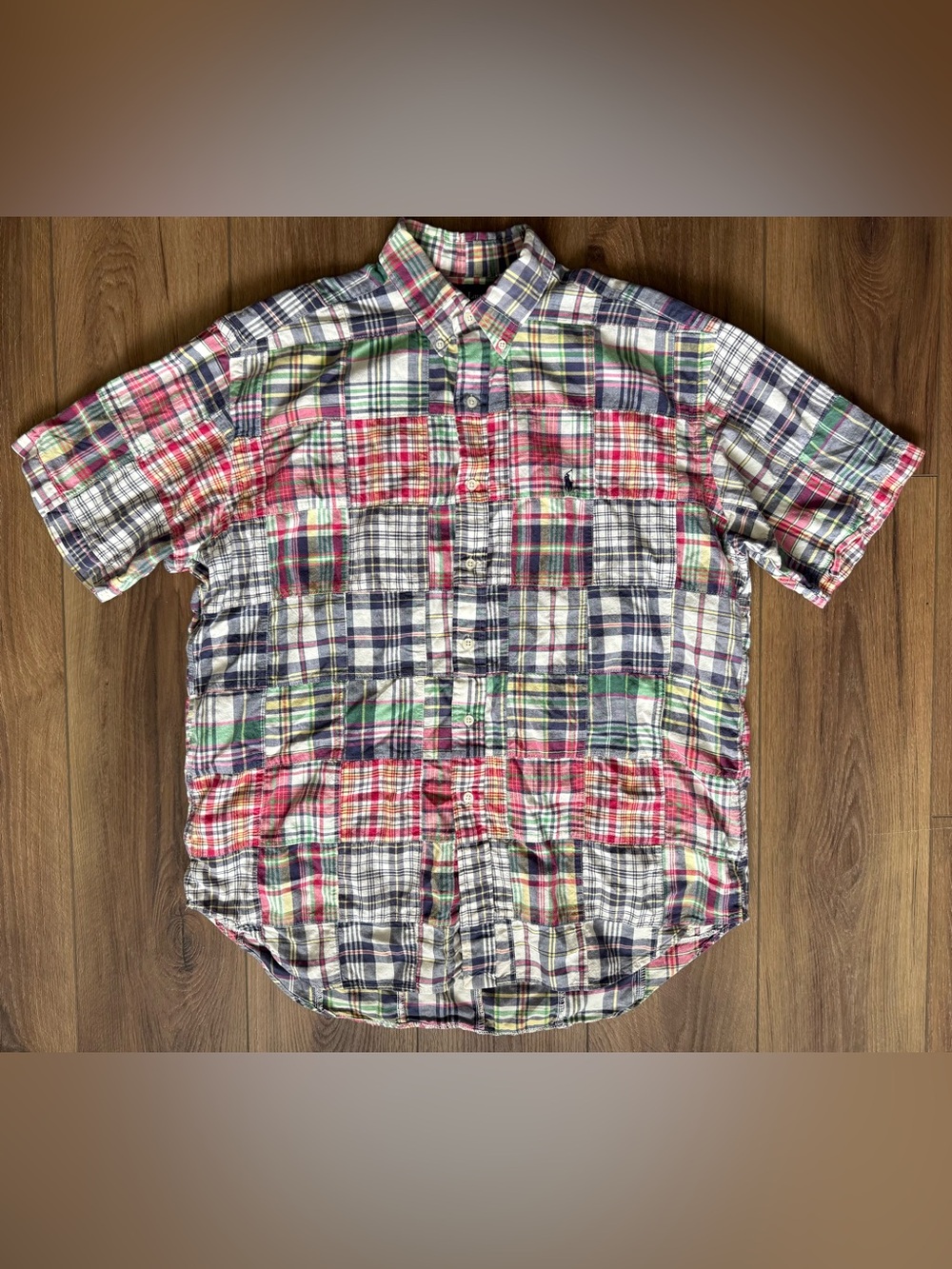 Polo Ralph Lauren VTG Button Up Mens Sz L Indian Madras BLAKE Patchwork